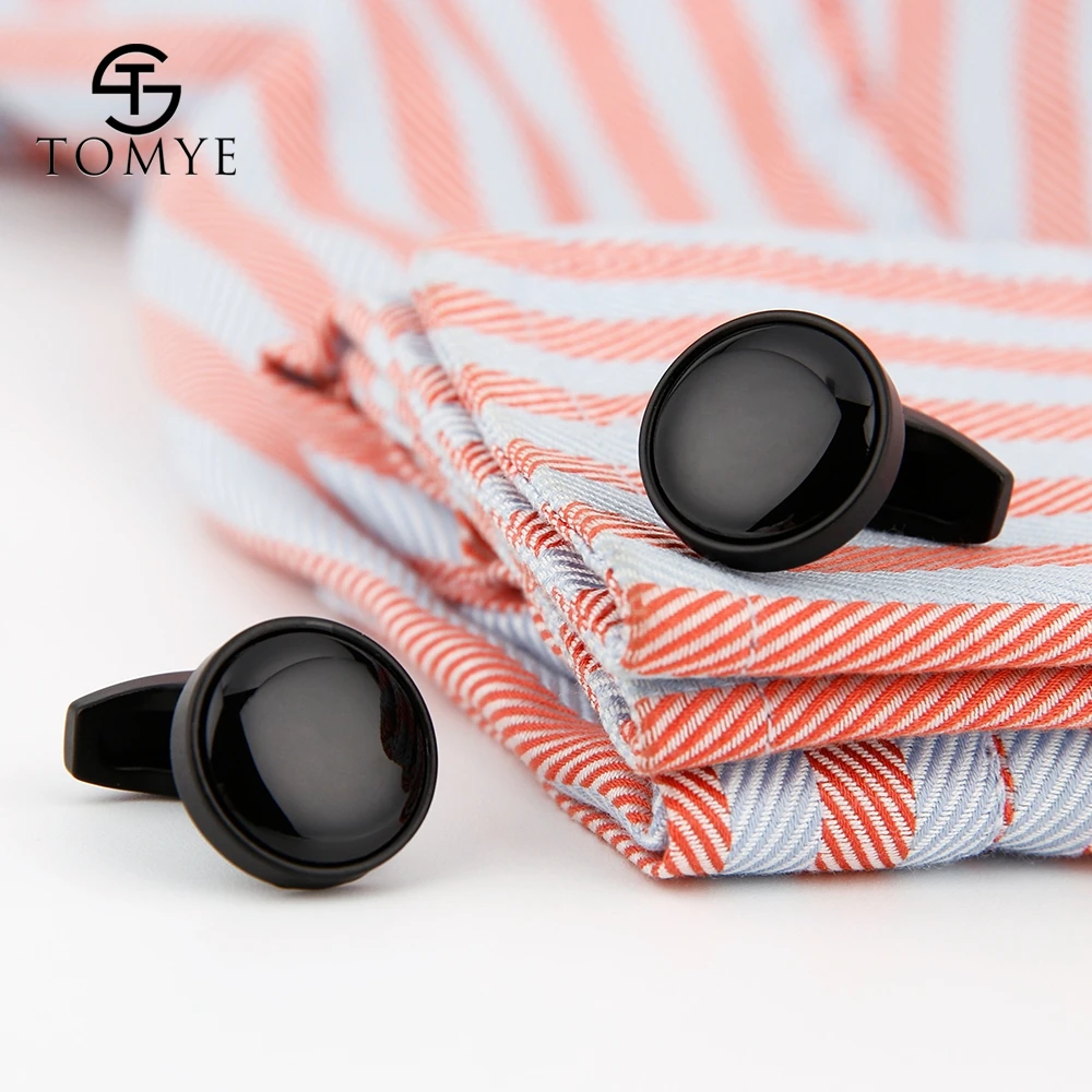 TOMYE Matte Black Round Groom Custom Enamel Unique Cufflinks for Shirt Men XK19S123