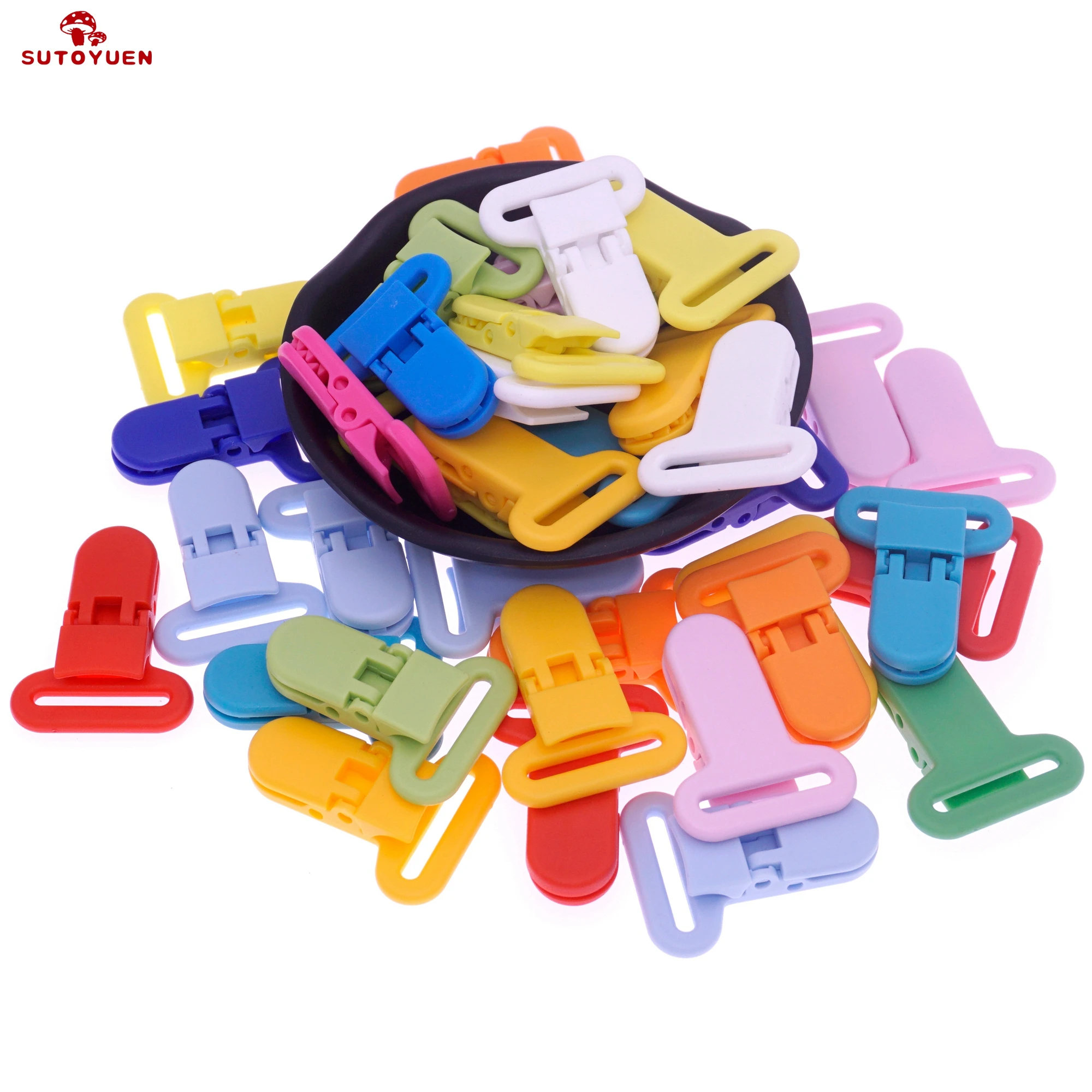 Sutoyuen New Arrival Mix 14 Colors 5pc Plastic Pacifier Clips Baby MAM Dummy Soother Toy Chain Holder Clips 25MM Ribbon