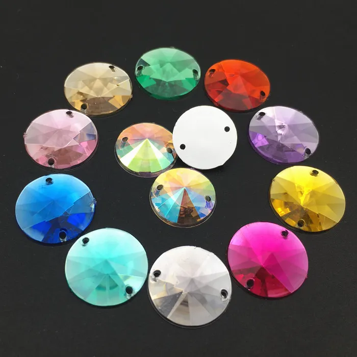 50PCS 14mm Round Sewing Crystal Acrylic Rhinestones Applique Flatback Strass Beads Sew On Crystals Stones 2 HOLES