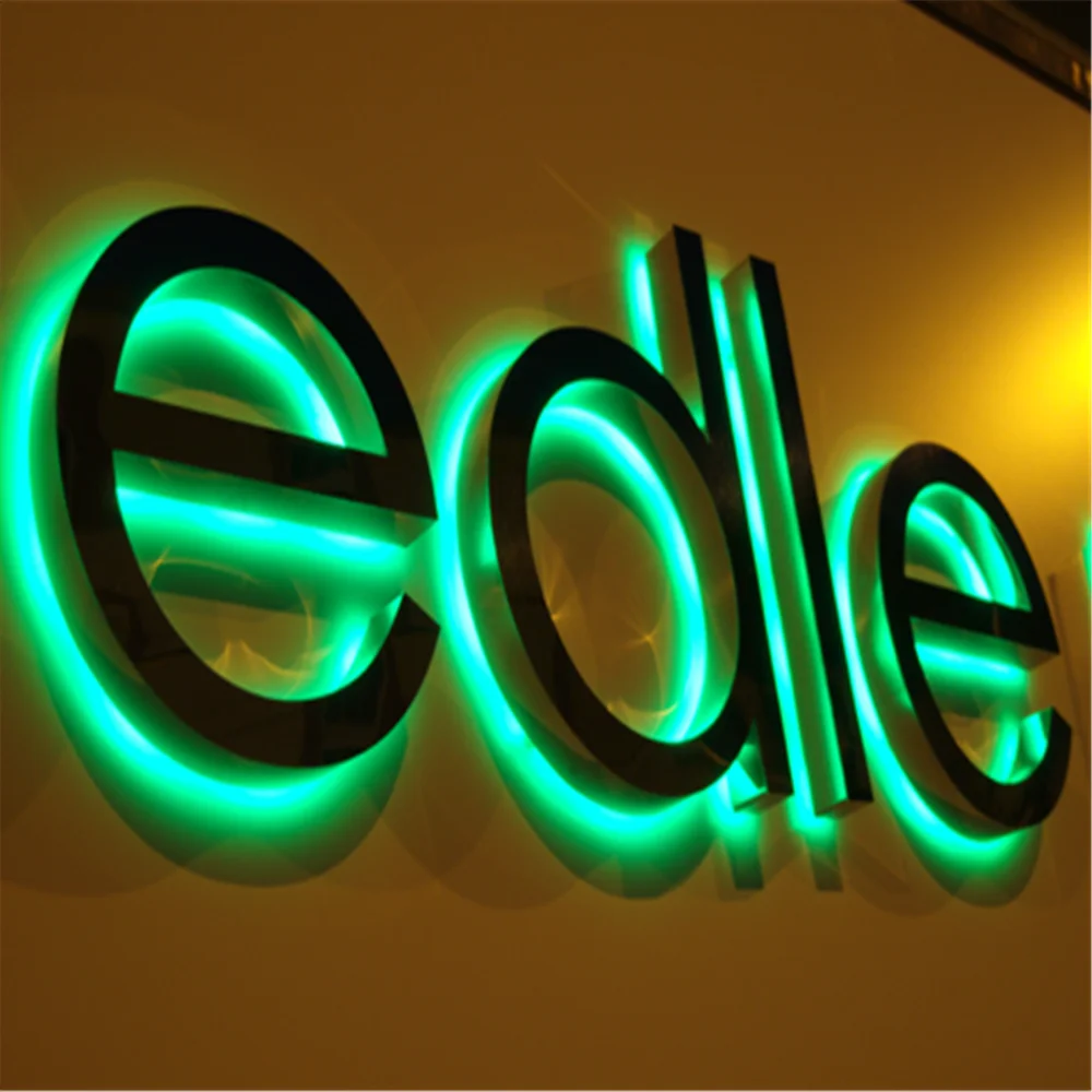 

Custom made Stainless steel backlit led letter signs in store, backlit metal signages,illuminated commercial signs