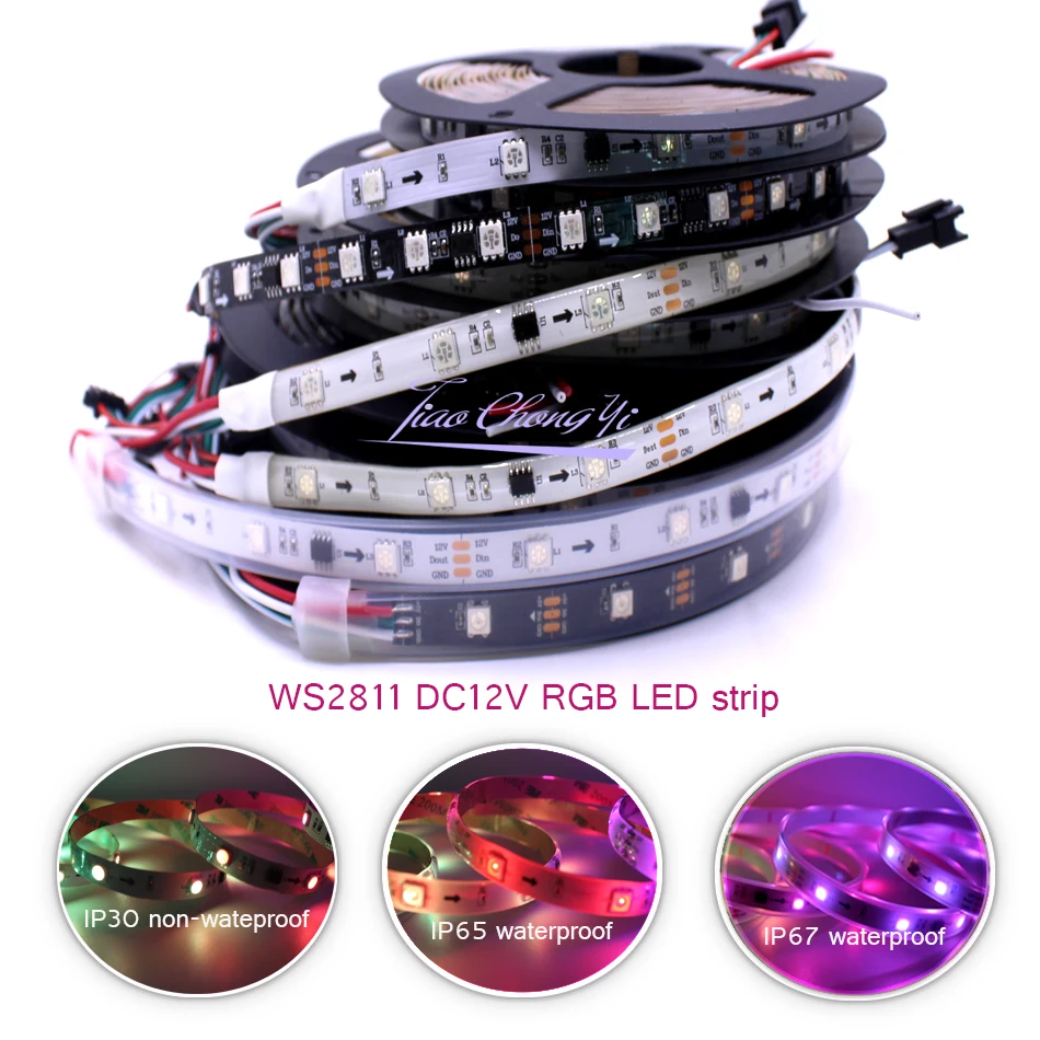 12V RGB Dream full color 5050 WS2811 30LED/M LED Strip Light +RF Remote controller + LED Power kit