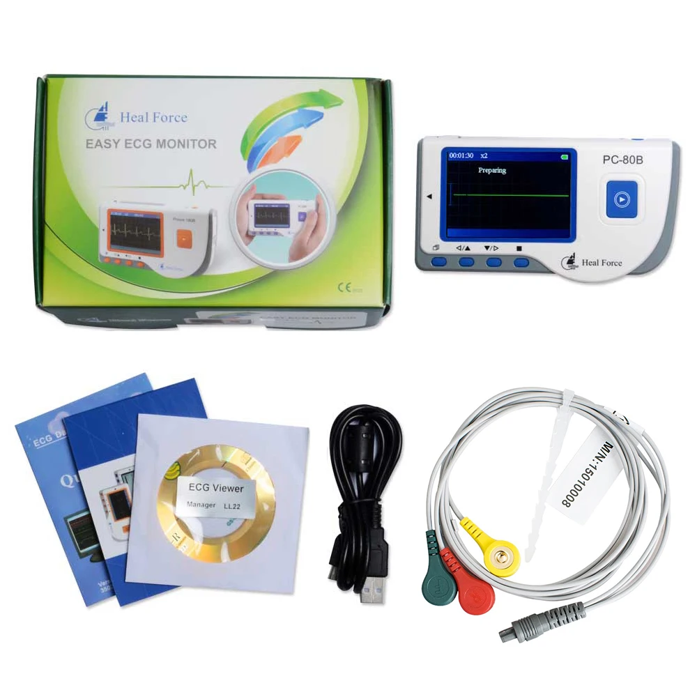 Heal Force PC-80B Huishoudelijke Hart Ecg Monitor Continu Meten Met Kabel & Pads Kleur Screen