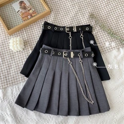 Women's 2020 Summer Korean- Retro High Waist Design Personalized Chain Pleated A- line  school girl skirt  school uniform