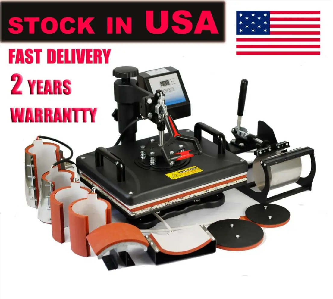 USA Stock 29*38CM 8 in 1 Heat Press Machine Swing Away Digital Sublimation T-shirt Mug Plate Hat machine  Digital Transfer