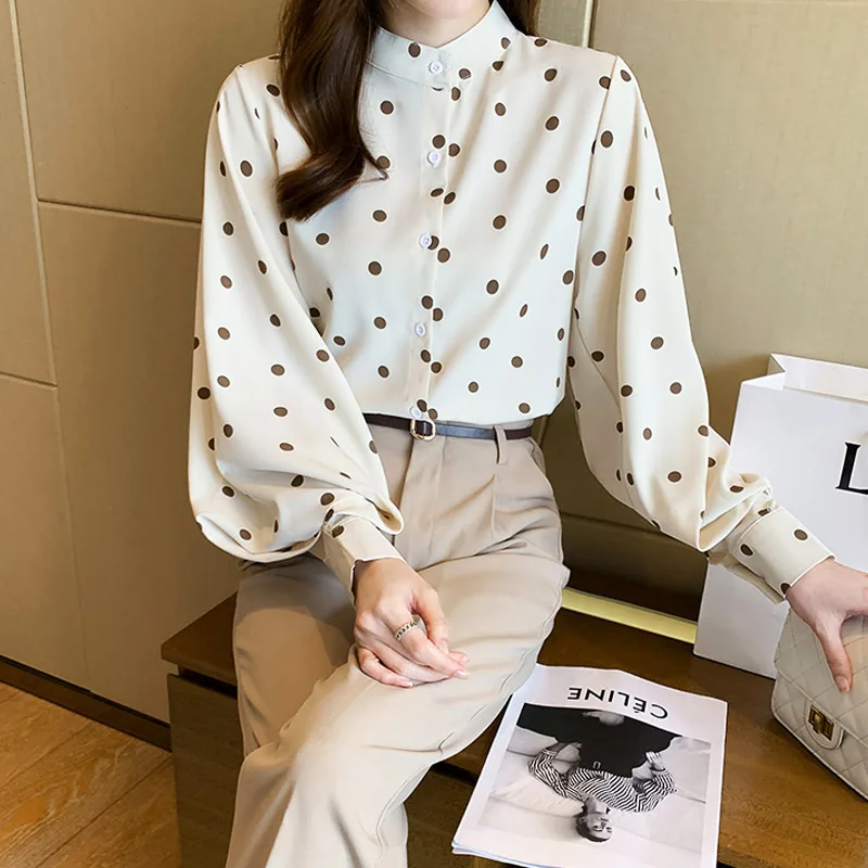 Vintage Lantern Sleeve ladies shirts Women\'s Blouse Spring Autumn Single Breasted Shirts Blouse Solid Blusas Mujer