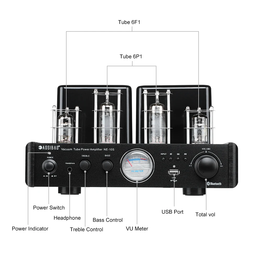 Imagem -03 - Aiyima Amplificador Bluetooth Tubo Amplificador de Áudio 40wx2 Profissional de Teatro em Casa Alta Fidelidade Amplificador Potência Estéreo Usb Fone Ouvido Amp