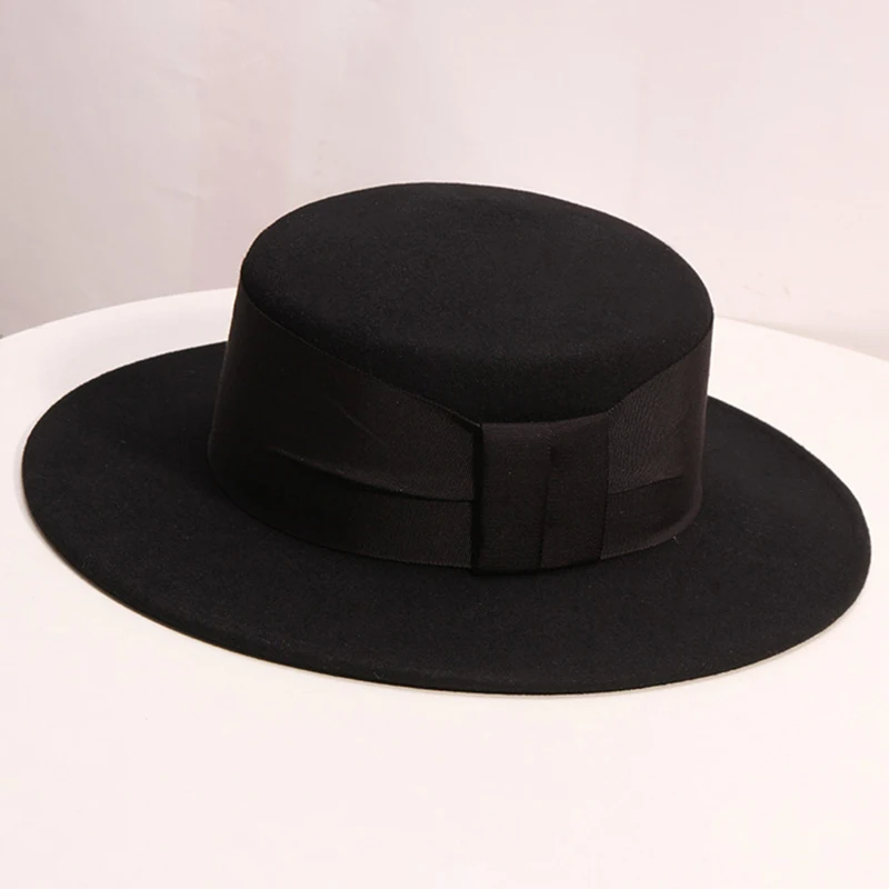 Black/white wide brim simple church derby top hat Panama solid felt fedora hat for men and women wool top hat   kentucky