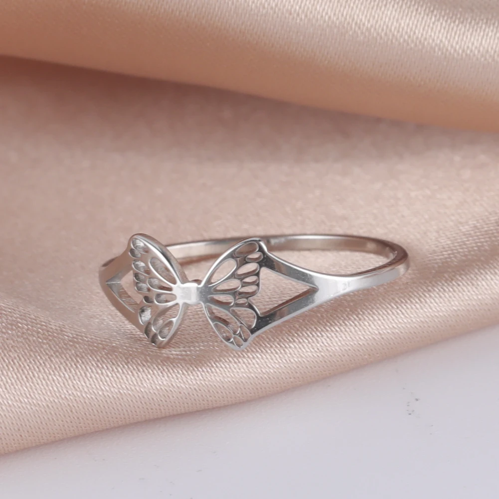 Cazador Hollow Butterfly Rings for Women Teens Animal Stainless Steel Jewelry Party Birthday Wedding Mother Day Gift Wholesale