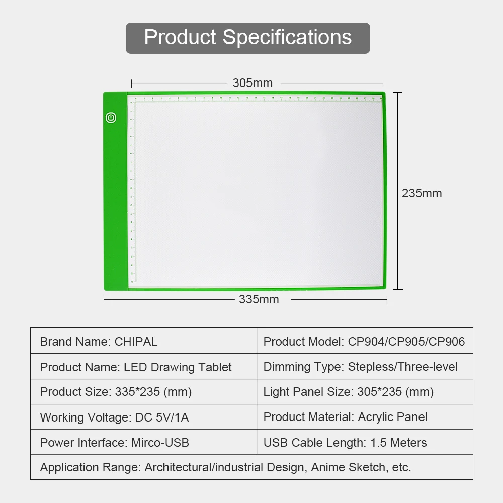 CHIPAL Scale A4 Drawing Tablet Digital Electronics USB Dimming LED Light Box Graphic Art Diamond Painting Writing Copy Board