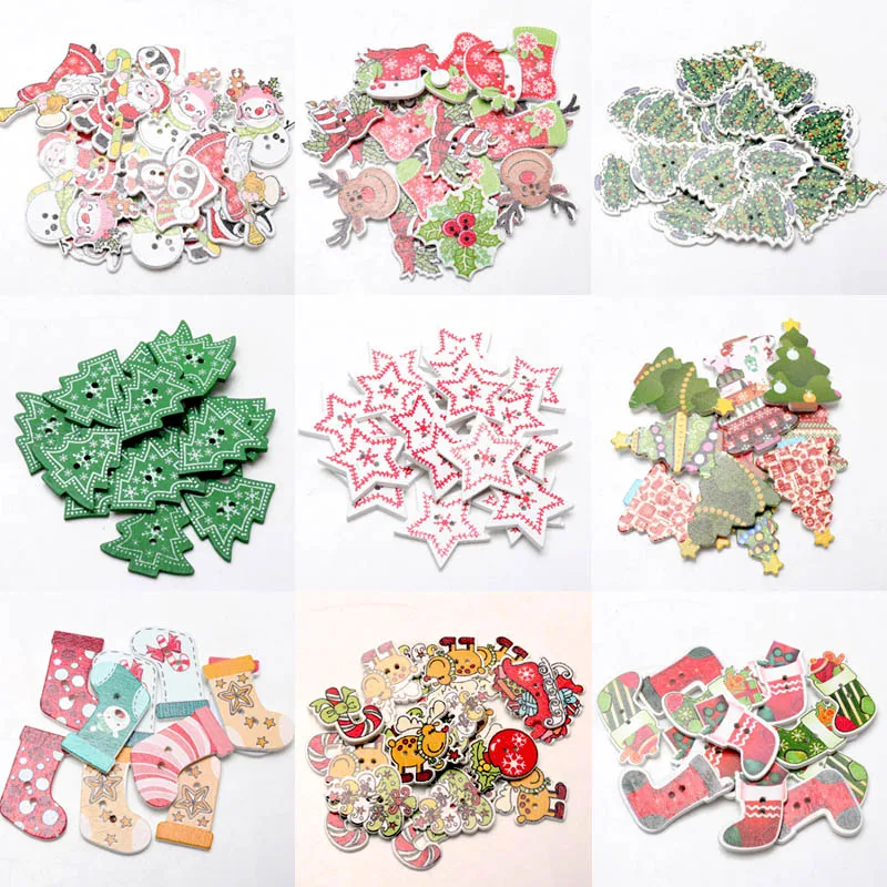 20pcs/pack Mix Christmas Decorative Wooden Buttons DIY 2 Holes Handmade Scrapbooking For craft Supplies Sewing Accessories