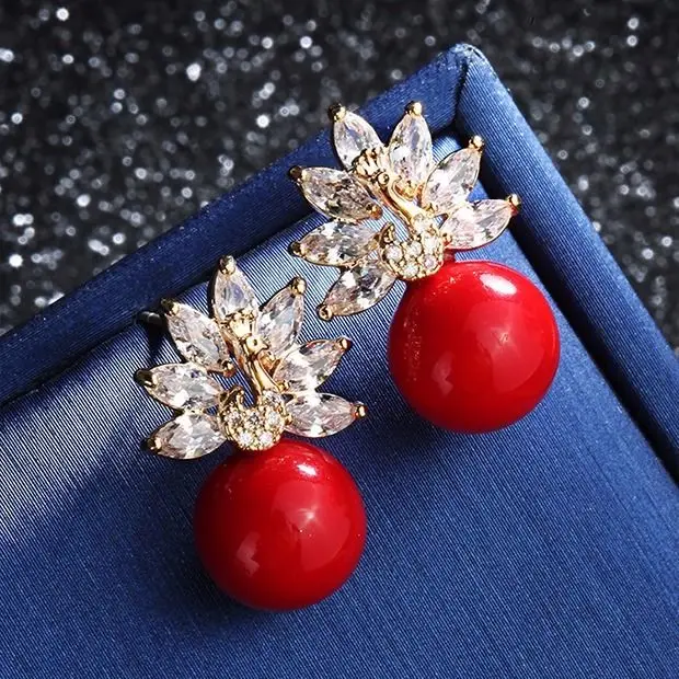 Luxury Crystal High Zircon Pearl Peacock Shape Clip on Earrings for Women Girl Party Without Pierced Favorite Fashion Jewelry