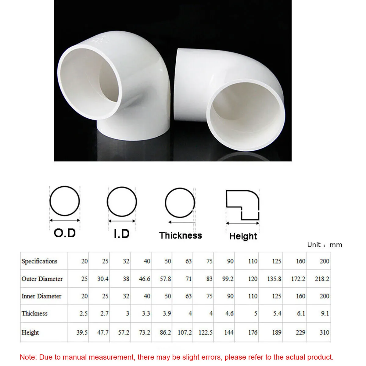 1Pcs 16/20/25/32/40/50/63/75/90/110mm PVC 90 Elbow Metric Solvent Weld Pressure Pipe Fitting Connector Aquarium Pond Garden DIY