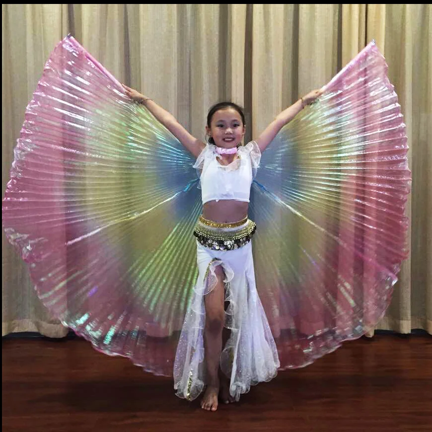 

2021 Children's Oriental Dance Belly Wings Props Color Wings Three Colors Red Yellow Blue Children Kids Egypt India Gradient