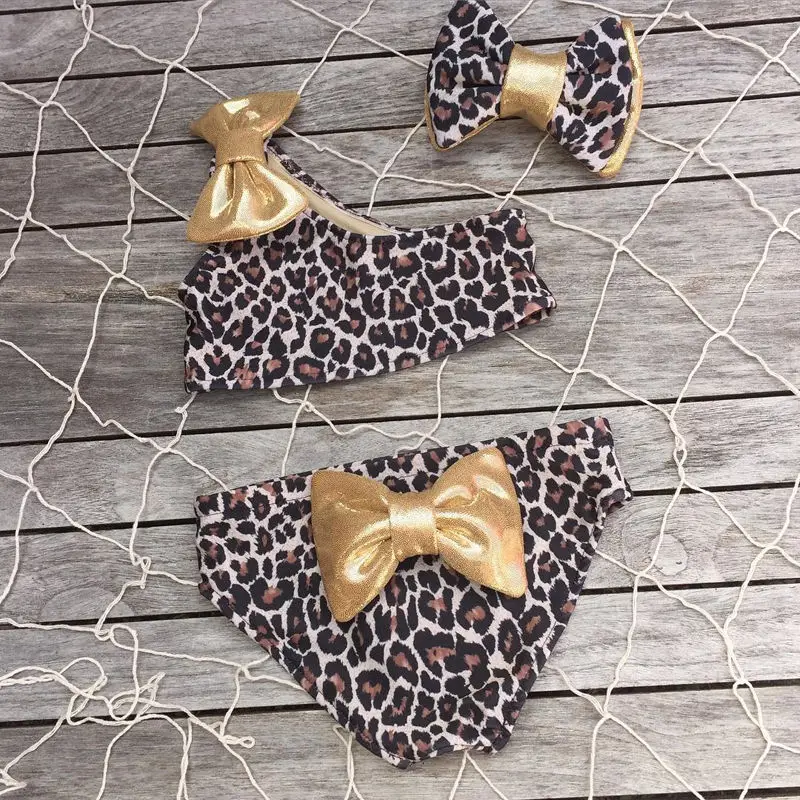 Summer Baby Girls Leopard Bikinis Set Swimsuit 3pcs Summer Kid Baby Girl Swimwear Swimsuit Baby Beachwear Bathing Suit 0-8T