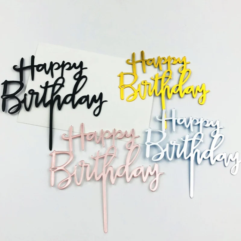 36 Styles Happy Birthday Cake Toppers Golden Acrylic Birthday Cake Topper Dessert Decoration for Baby Shower Cake Gift Supplies