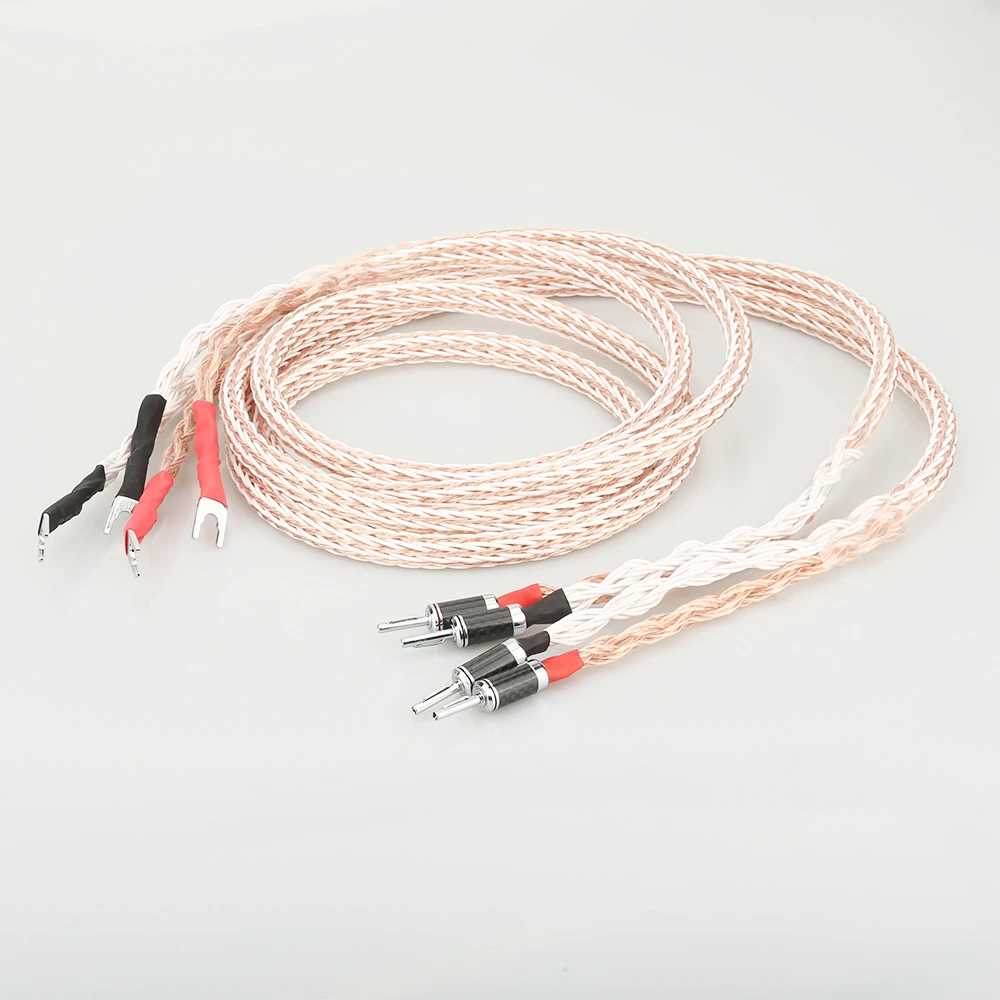 

1pair HI-End 12TC Speaker Cable OCC Copper Audiophile speaker cable HIFI Banana to spade loudspeaker cable