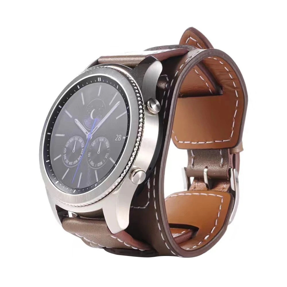 22mm Leather Strap for Galaxy Watch 42mm 46mm Replacement for Gear S3 Frontier/Classic Bracelet Wristband Smart Watch