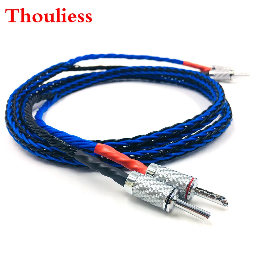 

Thouliess Pair HIFI 8Cores 7N Pure Copper Speaker Audio Wire Cable Loudspeaker Cable with carbon fiber 2 Banana to 2 Banana Plug