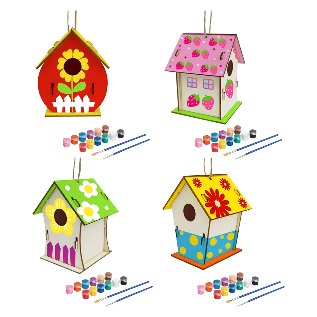 Diy Schilderij Vogel Huis Kit Vogel Huis Nest Ambachten Voor Kinderen Handgemaakte Houten Gebouw Verf Vogels Huis Kid Gift Kinderen ambachtelijke Speelgoed