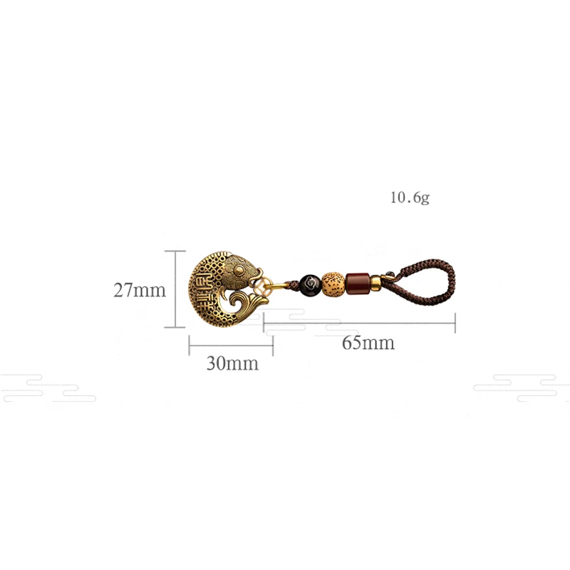 Vintage Brass Blessing Fish Keychain Lanyard Pendant Fashion Jewelry Lucky Men Car Key Chain Handmade Rope Hanging Chinese Gifts