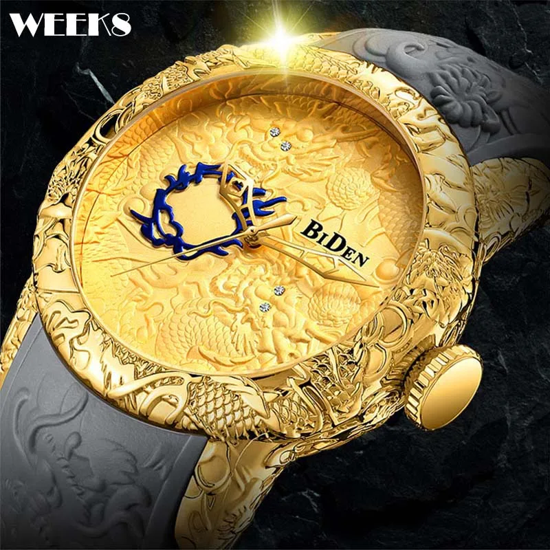 Luxury Dragon Watch Cool Black Gold Men Sculpture Hip Hop Quartz Watches Watch Mens Creative Waterproof Clock Relogio Masculino