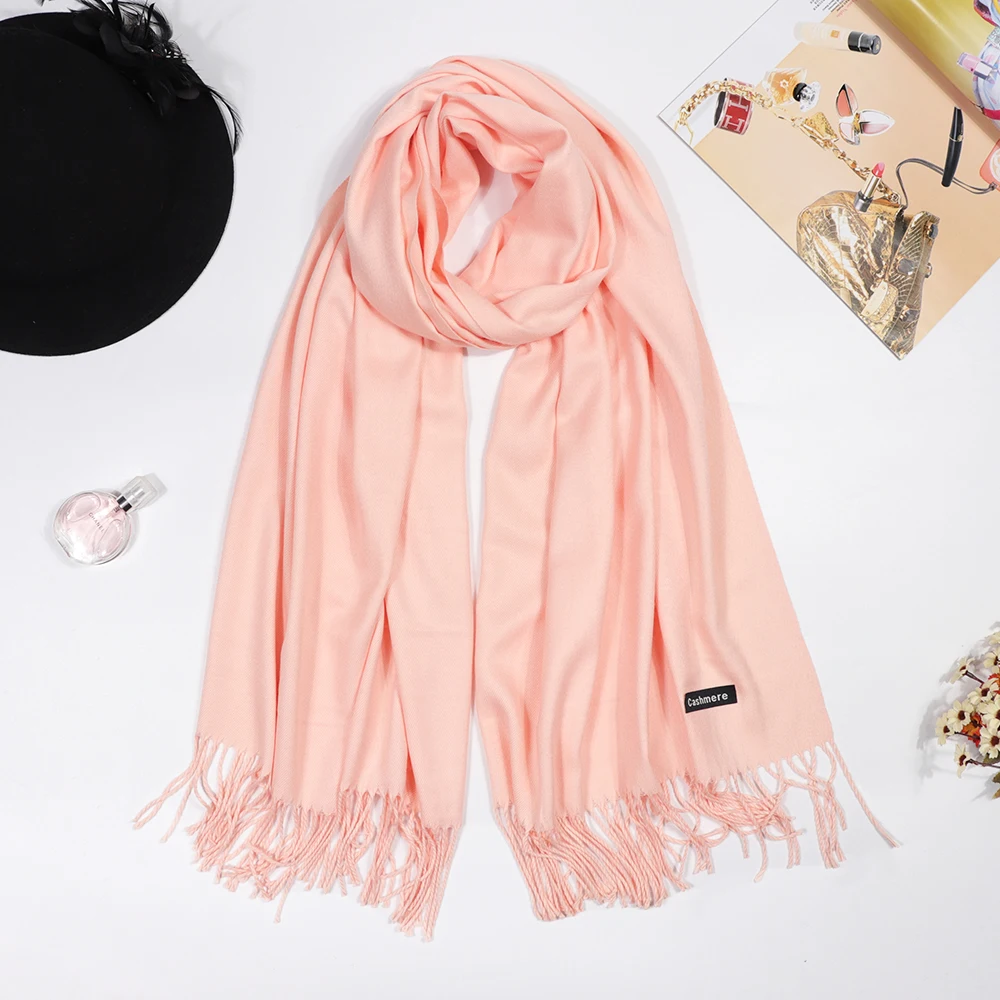 Bufanda de Cachemira de marca de lujo para mujer, Bandana con borlas, chal sólido, Foulard, Tippet, Pashmina, Invierno