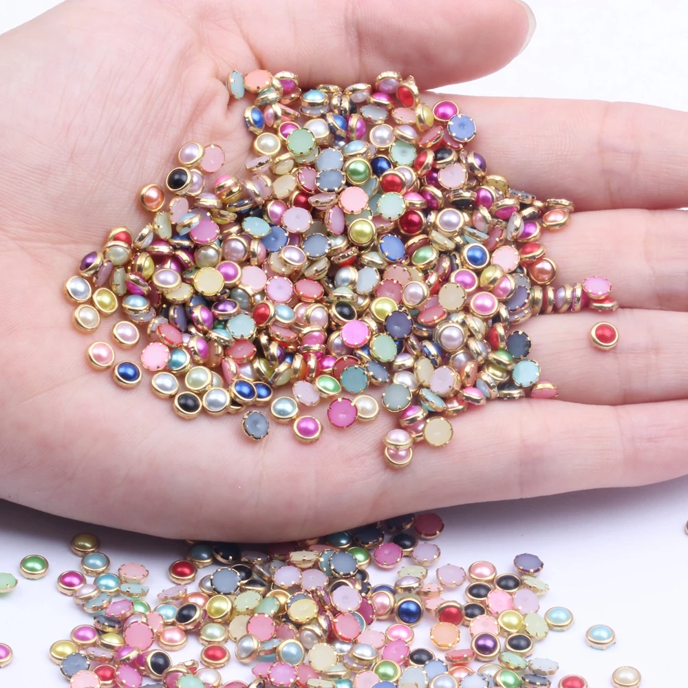 100pcs 4mm 5mm 6mm Many Colors Half Round Pearls Metal Rhinestone DIY Nail Art Beads Beauty Glitter Decoration