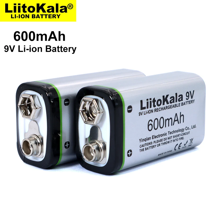 LiitoKala 600MAh 9V Baterai Li-ion 6F22 9V Baterai Isi Ulang untuk Mikrofon Multimeter RC Mainan Pistol Temperatur