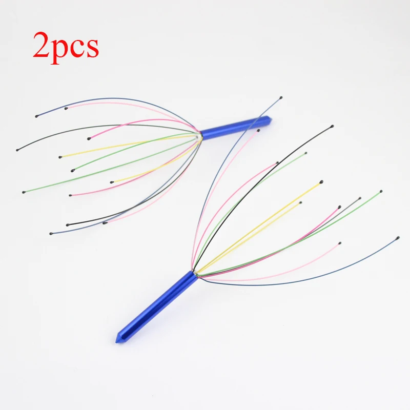 2Pcs/Set Rainbow Head Radom Color Handle Tingle Head Massager Hand Held Scalp Massager Tool