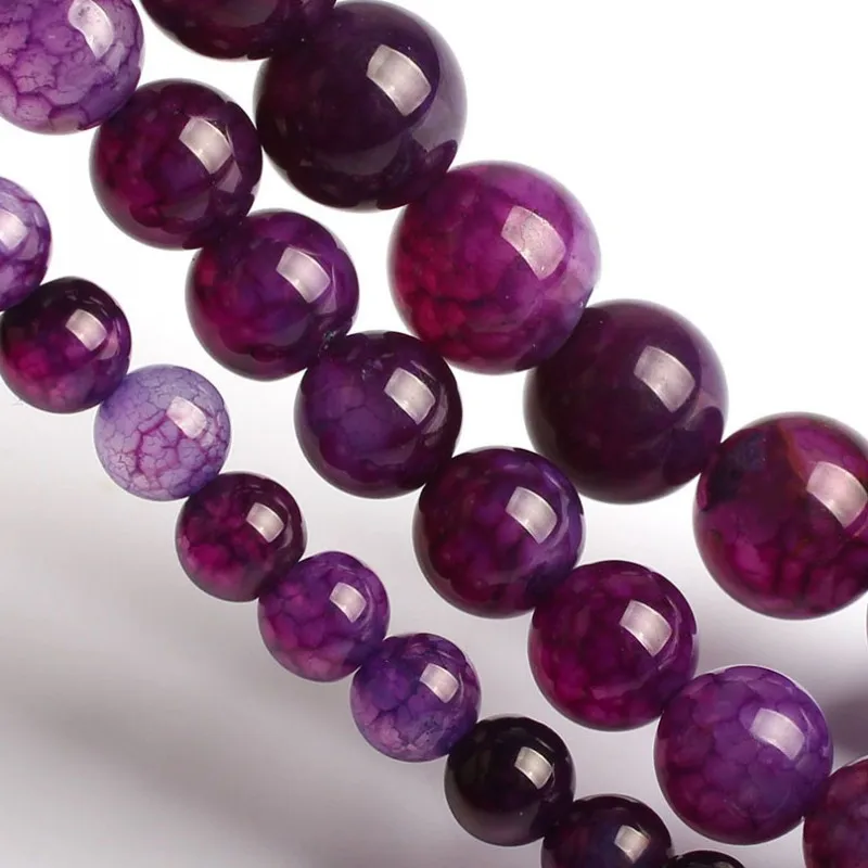 Purple Dragon Vein Fire Agates Stone Beads Natural Round Spacer Beads For Jewelry DIY Making Bracelet Accessories 15'' 6 8 10 mm