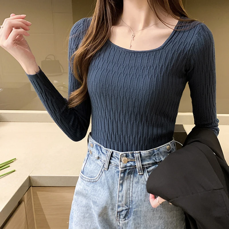 2024 Casual O-Neck Sweater Autumn Winter Slim Sweater Women Solid Knit Ssweaters Pullovers Long Sleeve Soft Femme Jumper Top