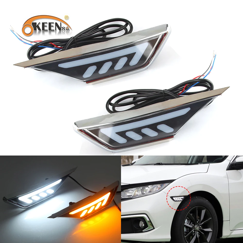 

OKEEN 2x Waterproof Car Steering Blade Led Light For Honda Civic 2016 2017 2018 2019 2020 Driving Turn Signal Fender Side Lights