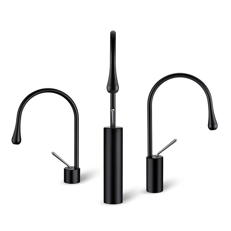 Bathroom Faucet Set Hot and Cold Mixer Matt Black Designer Faucet with 2 Plumbing Hoses Washroom Toilet