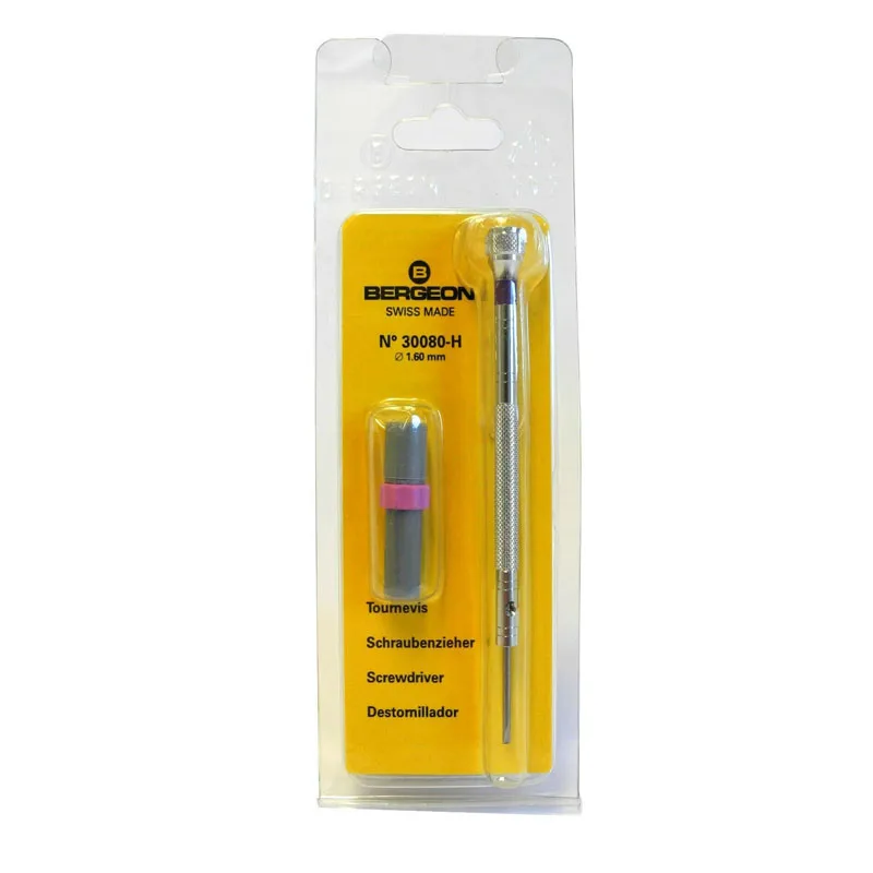 Bergeon 30080 Chrome-Plated Flat Head Screwdriver with Replacement Tips Sizes From 0.50 - 3.00mm
