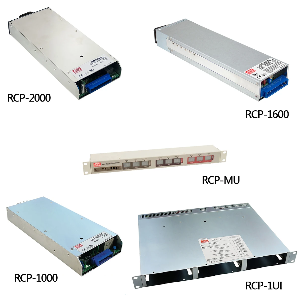 RCP-1000/1600/2000 RCP-1U/1UI/1UT/3K1U ACDC -12/24/48 Monitor Front End Distributed Power System Control MEANWELL 1U low profile