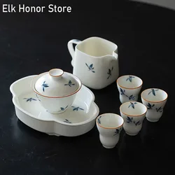 Luxury Pure Hand-painted Butterfly Orchid Kung Fu Tea Set Household Japanese Covered Bowl Tea Cup Tea Making Small Set Teawares