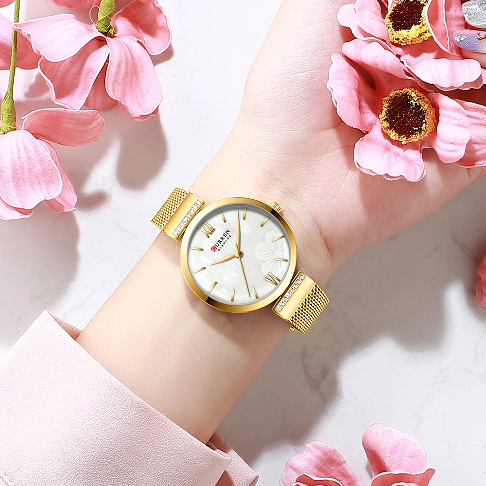 Gold Wristwatch Mesh Ladies Watches Luxury Brand CURREN Elegant Simple Quartz Watch Women\'s Bracelet Clock Female Reloj mujer