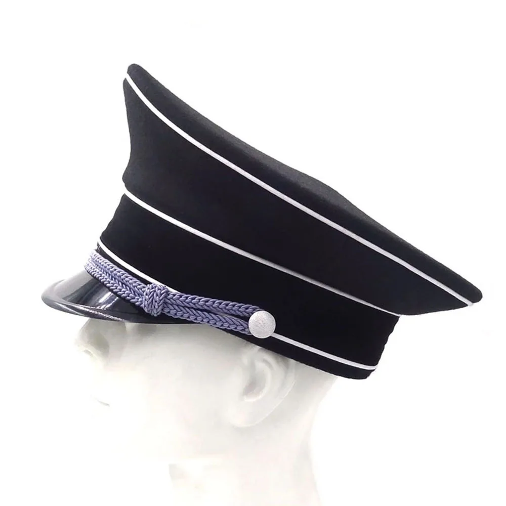 WWII WW2 German Germany Elite Officer Wool Hat Officer Visor Cap Silver Cord Black