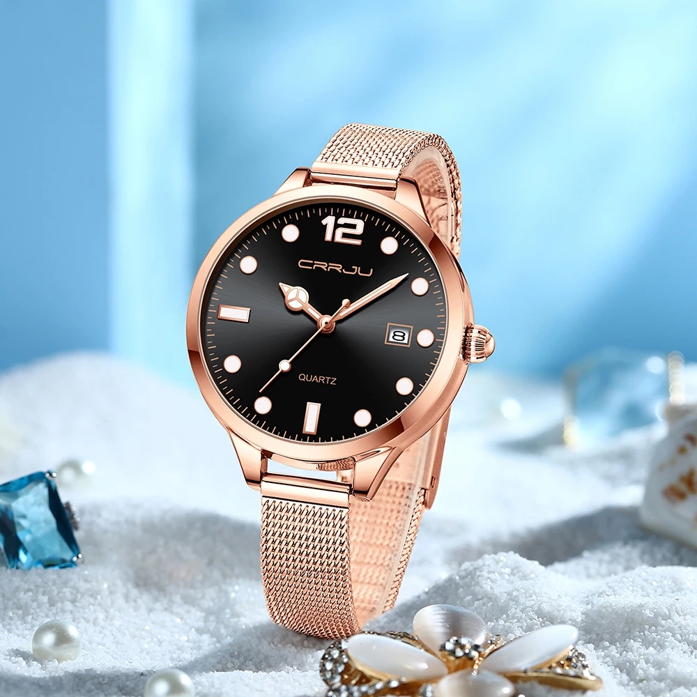 CRRJU 2025 Classic Women Quartz Watch Waterproof Stainless Steel Watchstrap Fashion Women Watch Gift Date Clock view 3