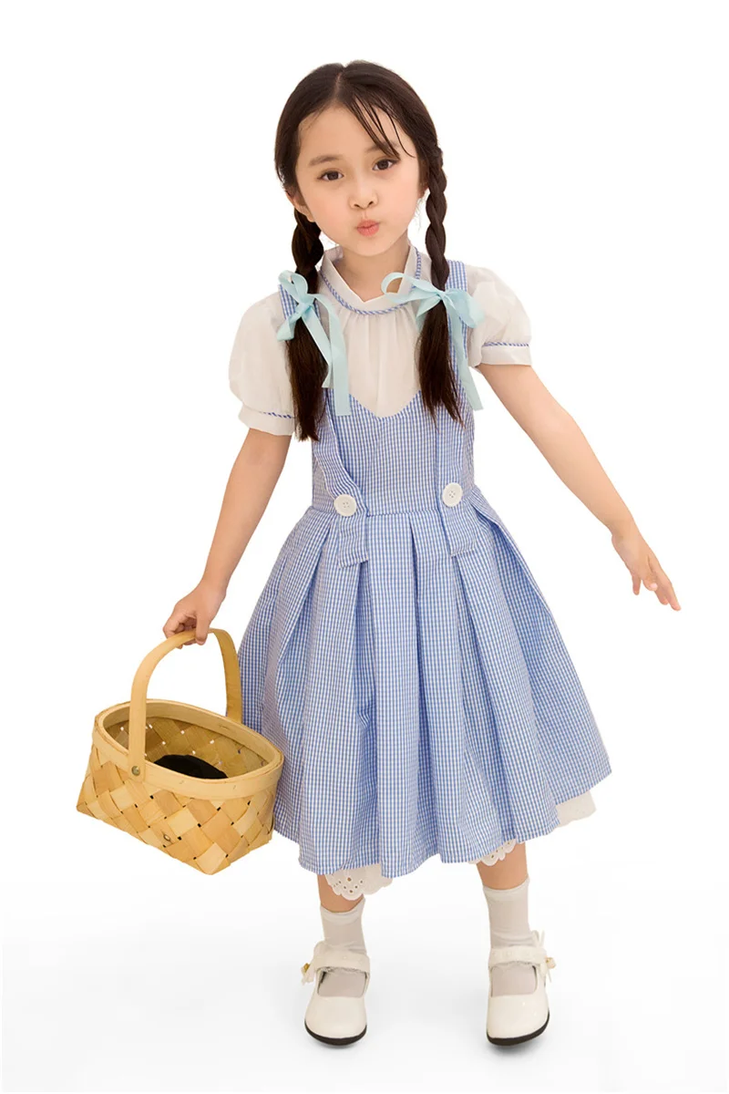 Women And Girls Wizard Of Oz Dorothy Maid Costume Halloween Carnival Party Cosplay Parent-child Blue Plaid Dress S-3XL