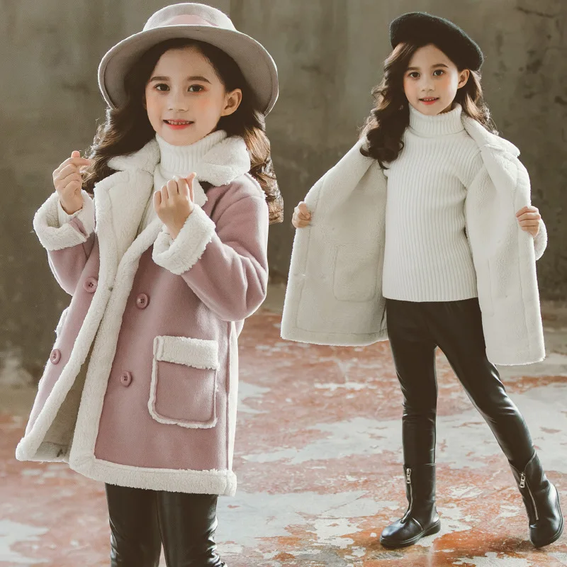 Long Style Winter Suit Children\'s Jacket Girl Clothes Teenagers Kids Outerwear Fleece Plush Warm Girls Winter Coat