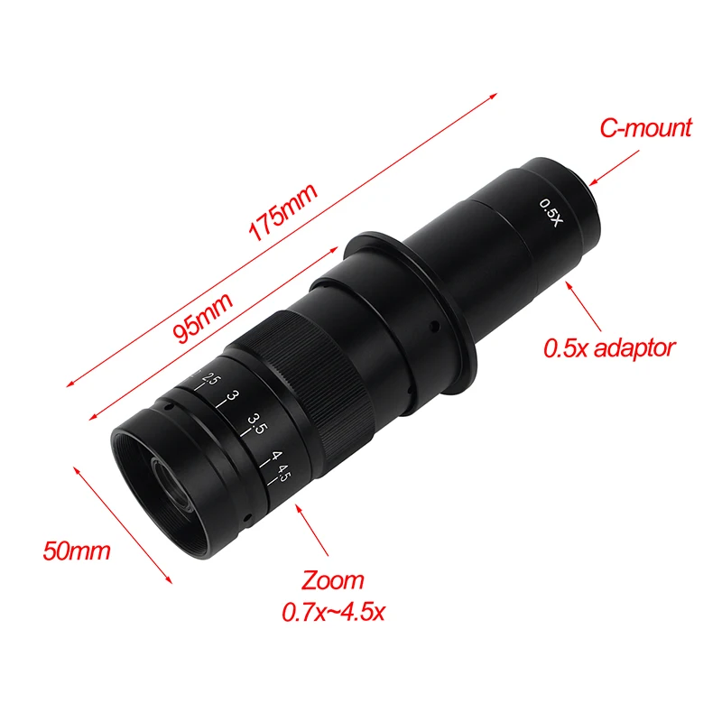 180X 130X Video Microscope Camera Objective lens 180 multiples Adjustable Zoom Lens Accessories C-MOUNT for HDMI VGA camera