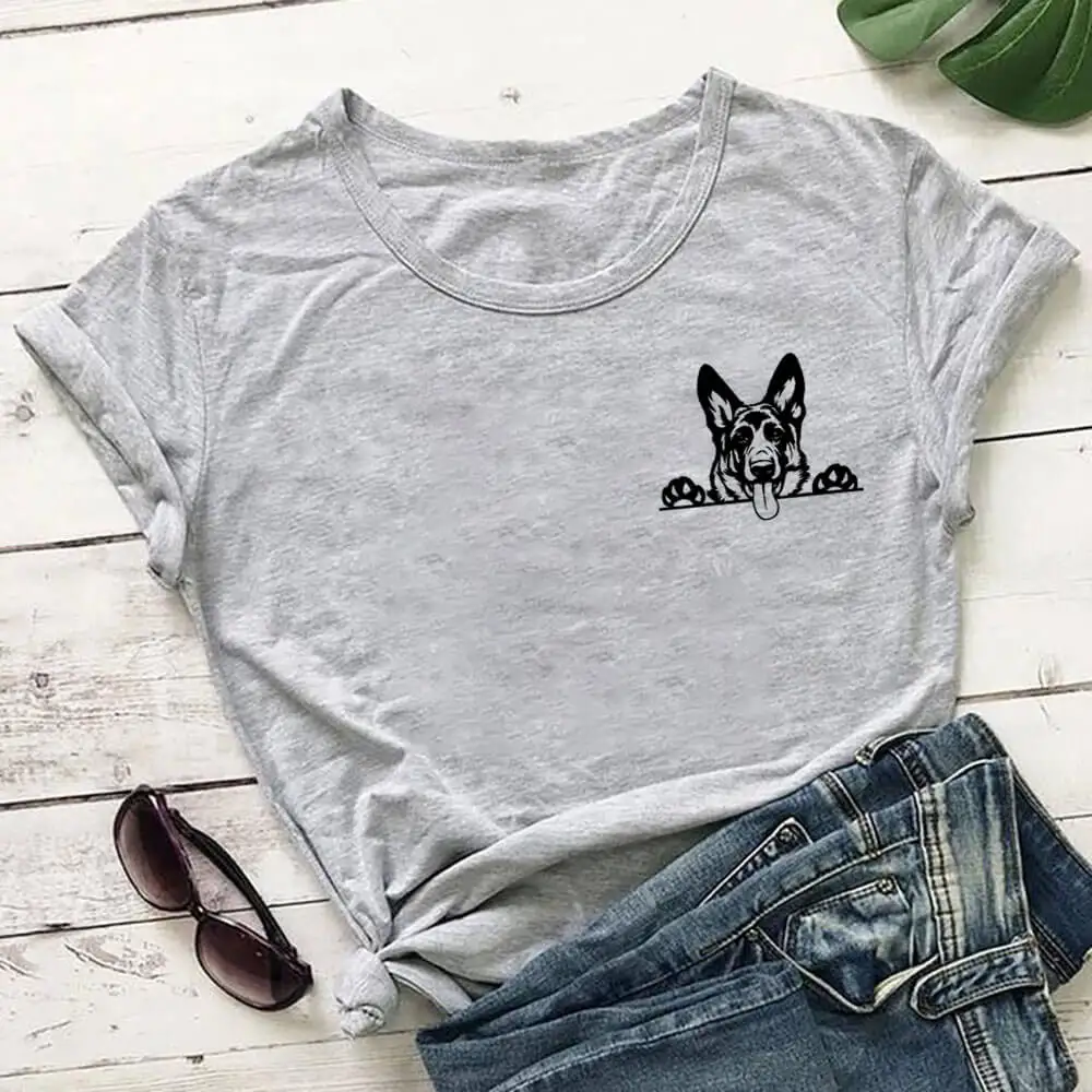 German Shepherd 100%Cotton Print Women Tshirt Unisex Funny Summer Casual O-Neck Short Sleeve Top Pet Lovers Gift Dog Mom Shirts