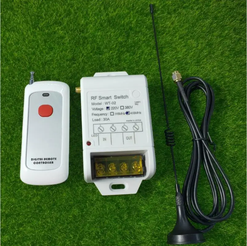 

RF Wireless AC 220V Remote Control Switch 1 CH 30 A Receiver Transmitter 433 MHZ pump lighting universal 100 m