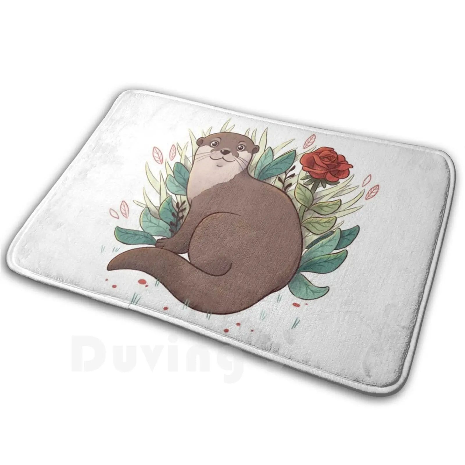 Otter Soft Non-Slip Mat Rug Carpet Cushion Otter River Otter Cute Animals Rose Roses Red Rose Animal Giant Otter Brown