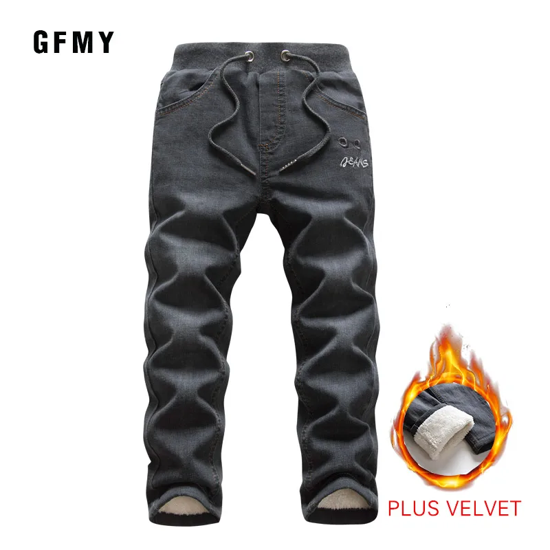 GFMY Brand 2021 Leisure Winter Black Plus Velvet Boys Jeans 3year -10year Keep warm Straight type Children\'s Pants 9082