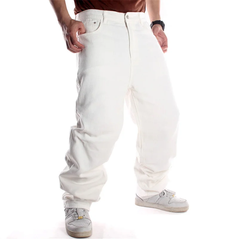 

Street Dance Hip Hop White Jeans Mens Baggy Straight Trousers Tide Loose Skateboard Denim Pants Male Cowboy Clothing Big Size 44