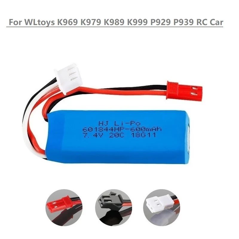 7.4V 600mAh 20C Lipo Battery for WLtoys K969 K979 K989 K999 P929 P939 RC Car Parts 2s 7.4v Battery 2pcs/lots