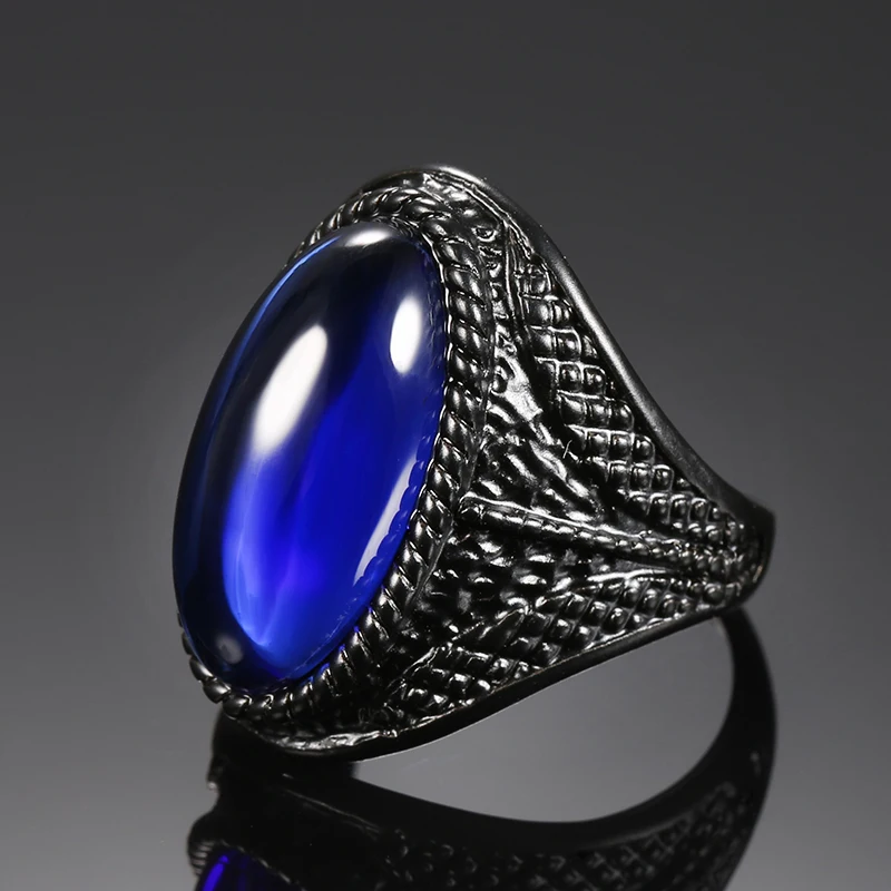 Wbmqda Fashion Black Stone Finger Rings For Women Gothic Jewelry 7-11 Big Size Men Ring Blue Stones 3 Color Select 2020 New