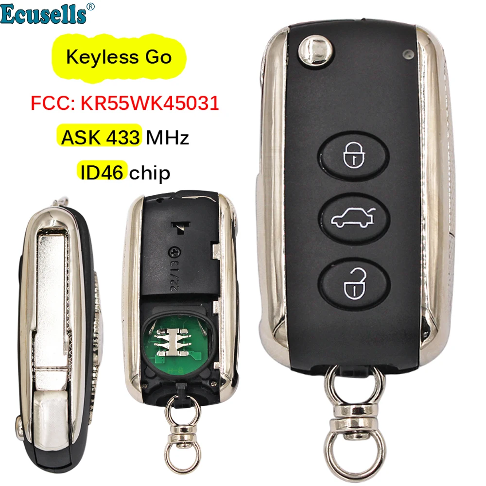 

Smart Keyless Go 3+1 Button Remote Key ASK 433Mhz ID46 chip for Bentley Continental GT GTC Flying Spur FCC KR55WK45031